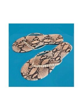 Yosi Samra Leather Snakeskin Print Flip Flop Sandals
